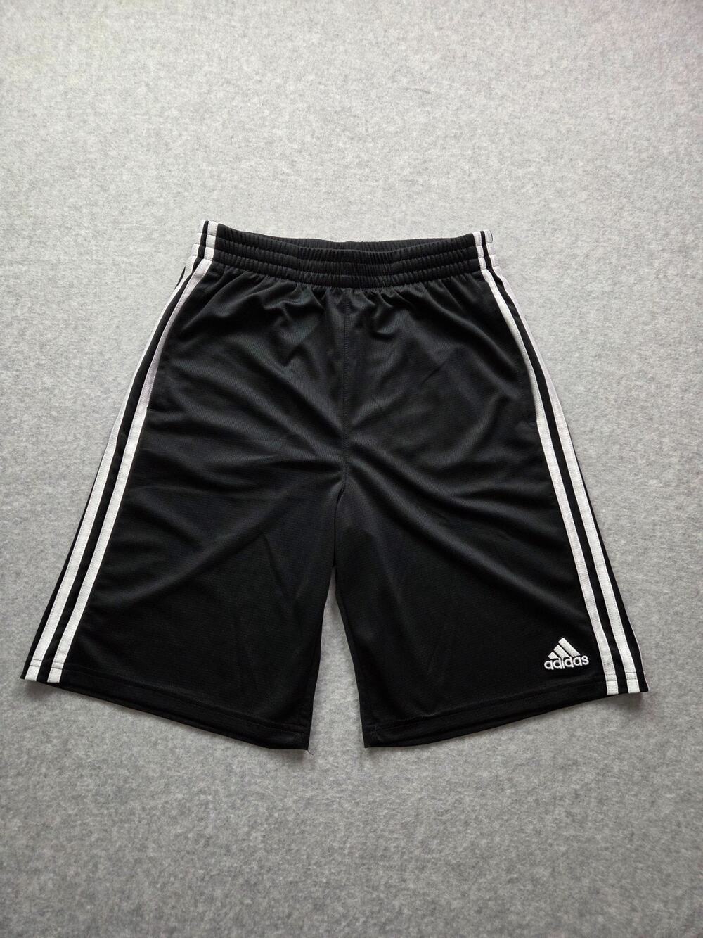 Adidas Boys Large 14/16 Athletic Shorts Black White 3-Stripe Gym Soccer
